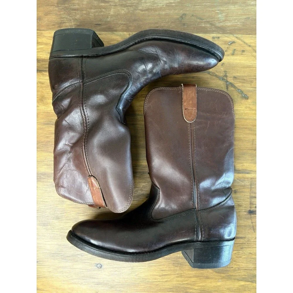 Vintage Double H Leather Western Roper Boots Brown Mens 9D Cowboy Work Western